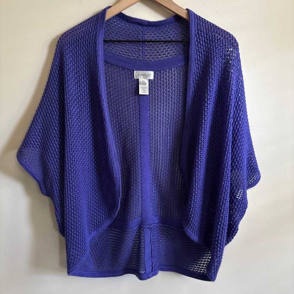 Avenue Purple Open Knit Crochet Cardigan Dolman Short Sleeve Plus Size 18/20